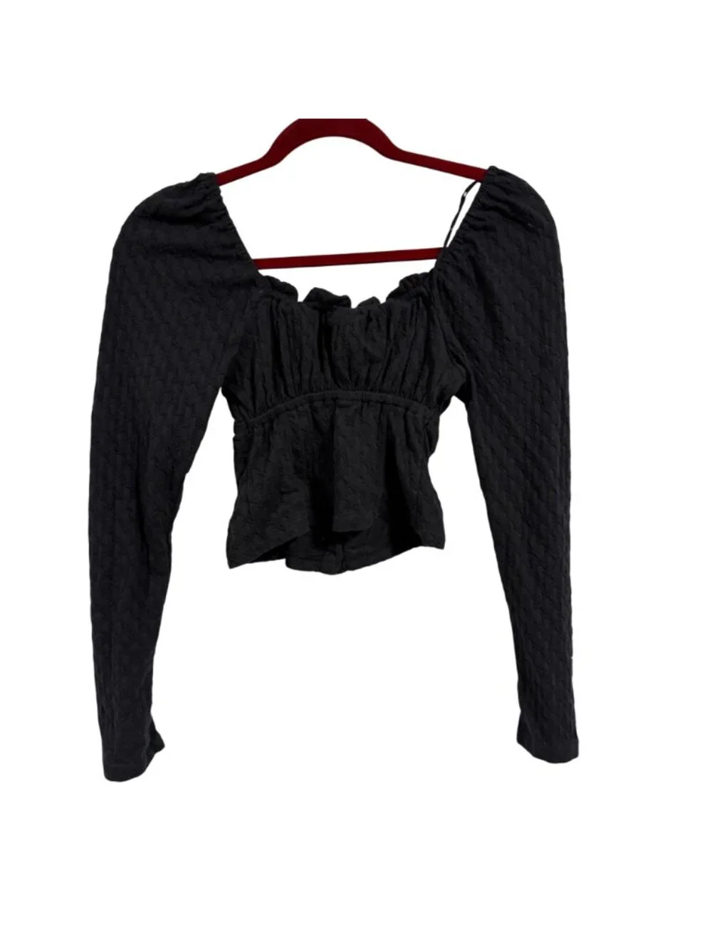Free People Ladybug Long Sleeve Sweetheart‎ Neck Top Black Size XS